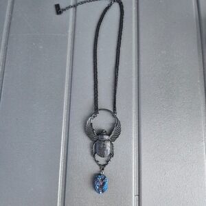 Restyle Scarab Beetle Necklace Matte Black Gothic Stone Pendant